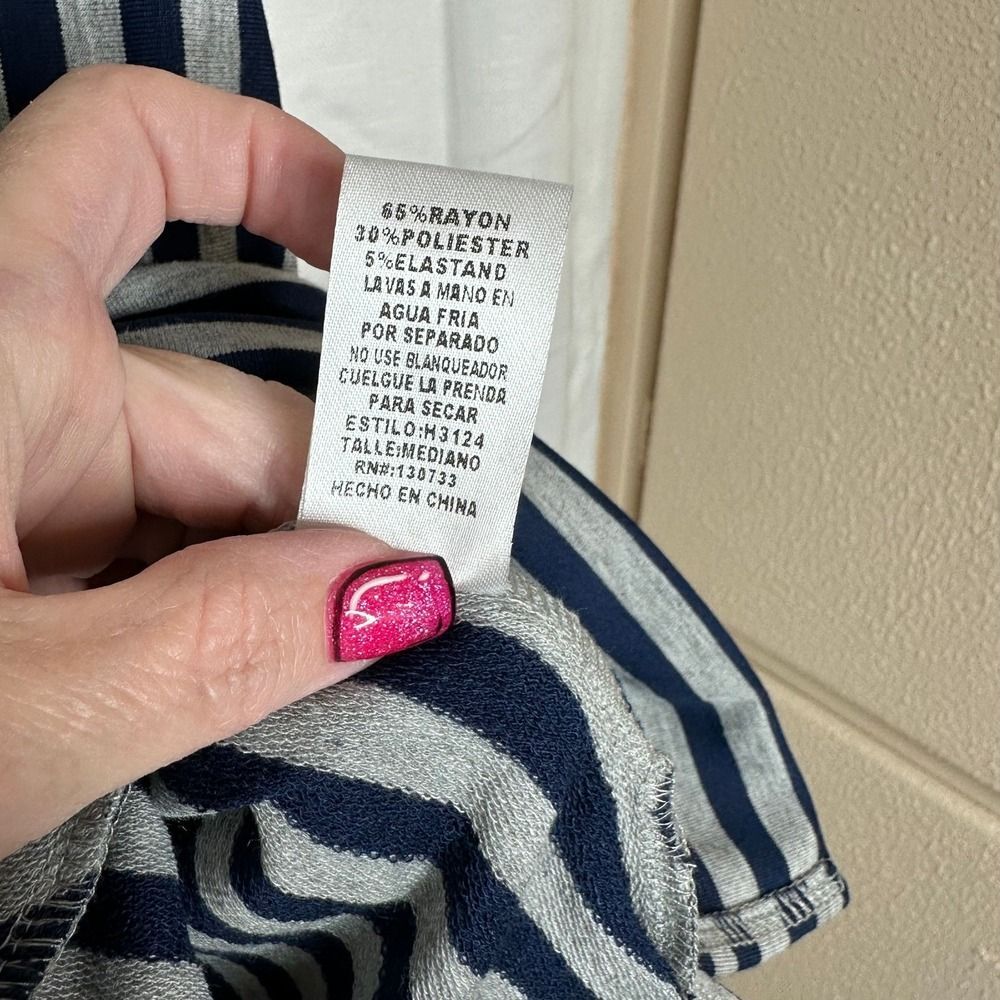 Umgee Dress Woman's Medium Hi Lo Hem w/ Pockets Grey & Navy Striped NWT - Picture 8 of 11